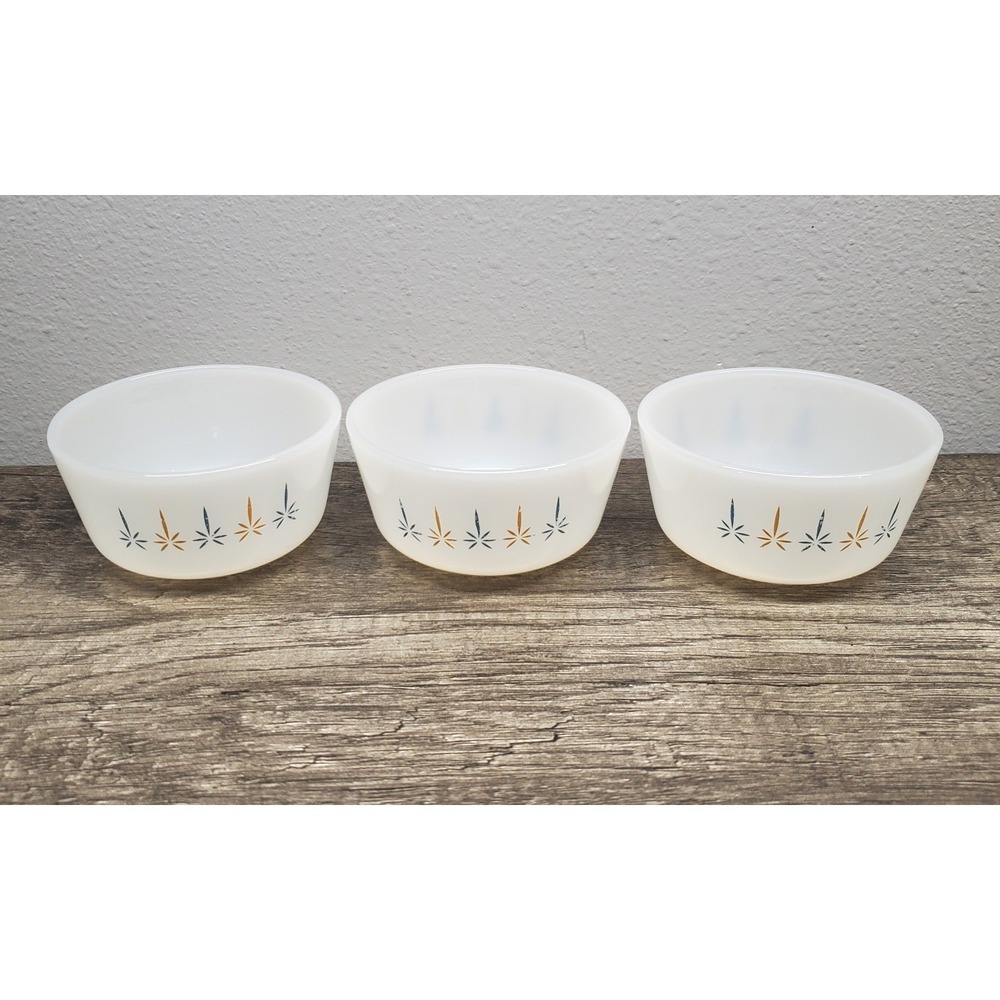 Vtg FIRE KING Candle Glow Atomic Glass Custard Cup 6oz Anchor Hocking Set Of 3
